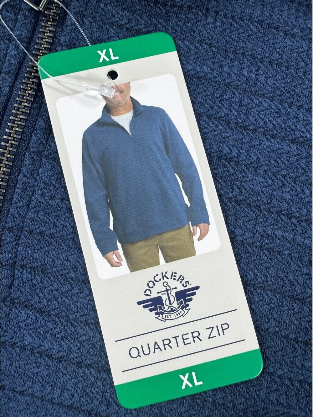 Dockers Men's Quarter Zip Regular Fit Textured Fabric Pullover Size XL Blue